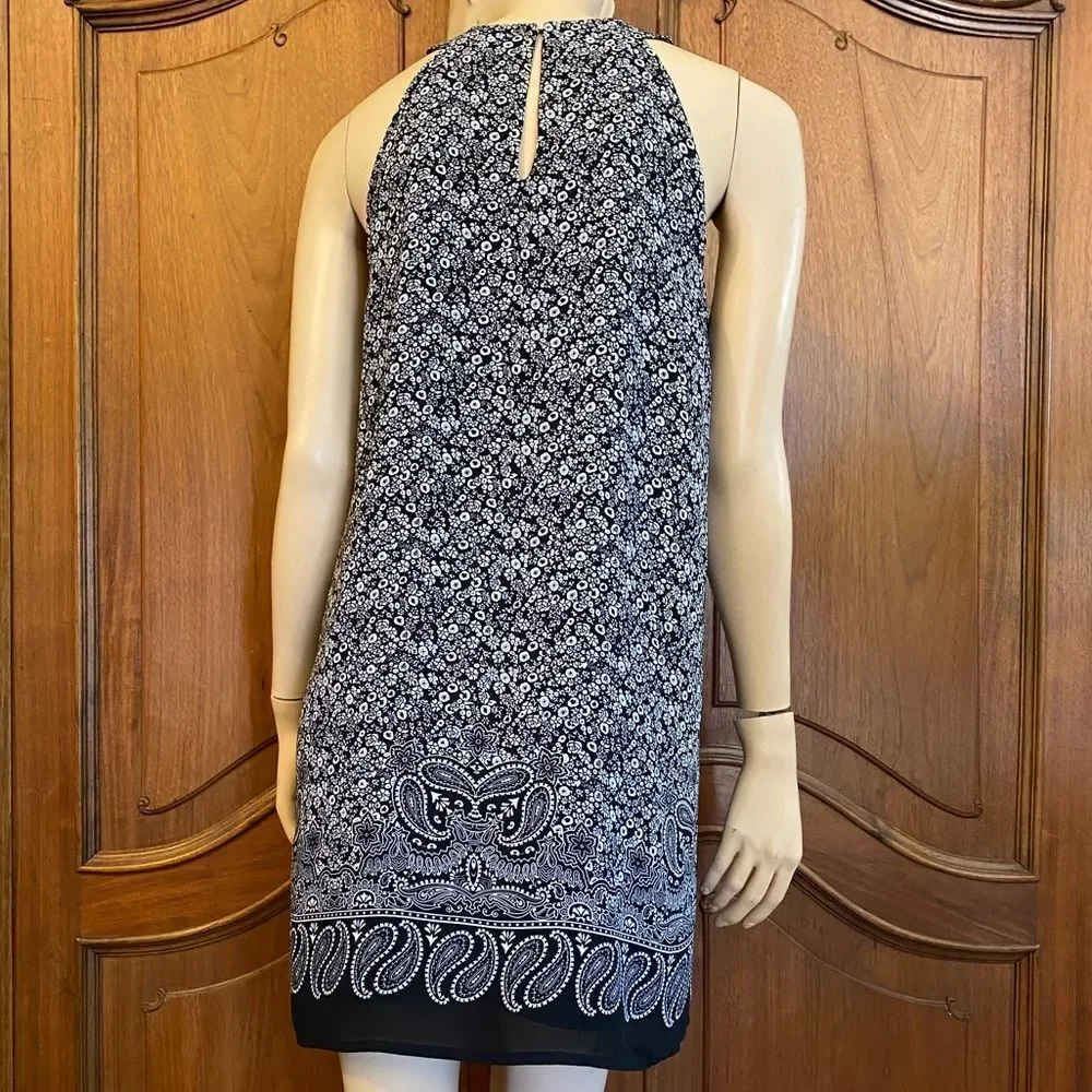 Anthropologie Floral Dress Swingy Racerback Flowy Navy & White Dress Size 4 - Picture 3 of 6